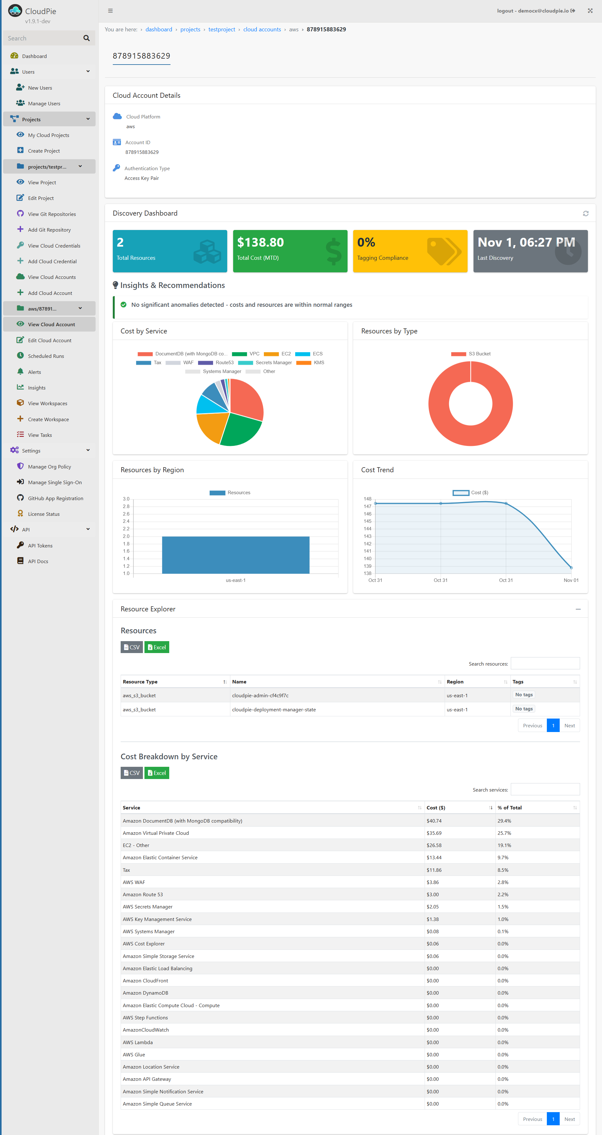 Cloud Account Dashboard