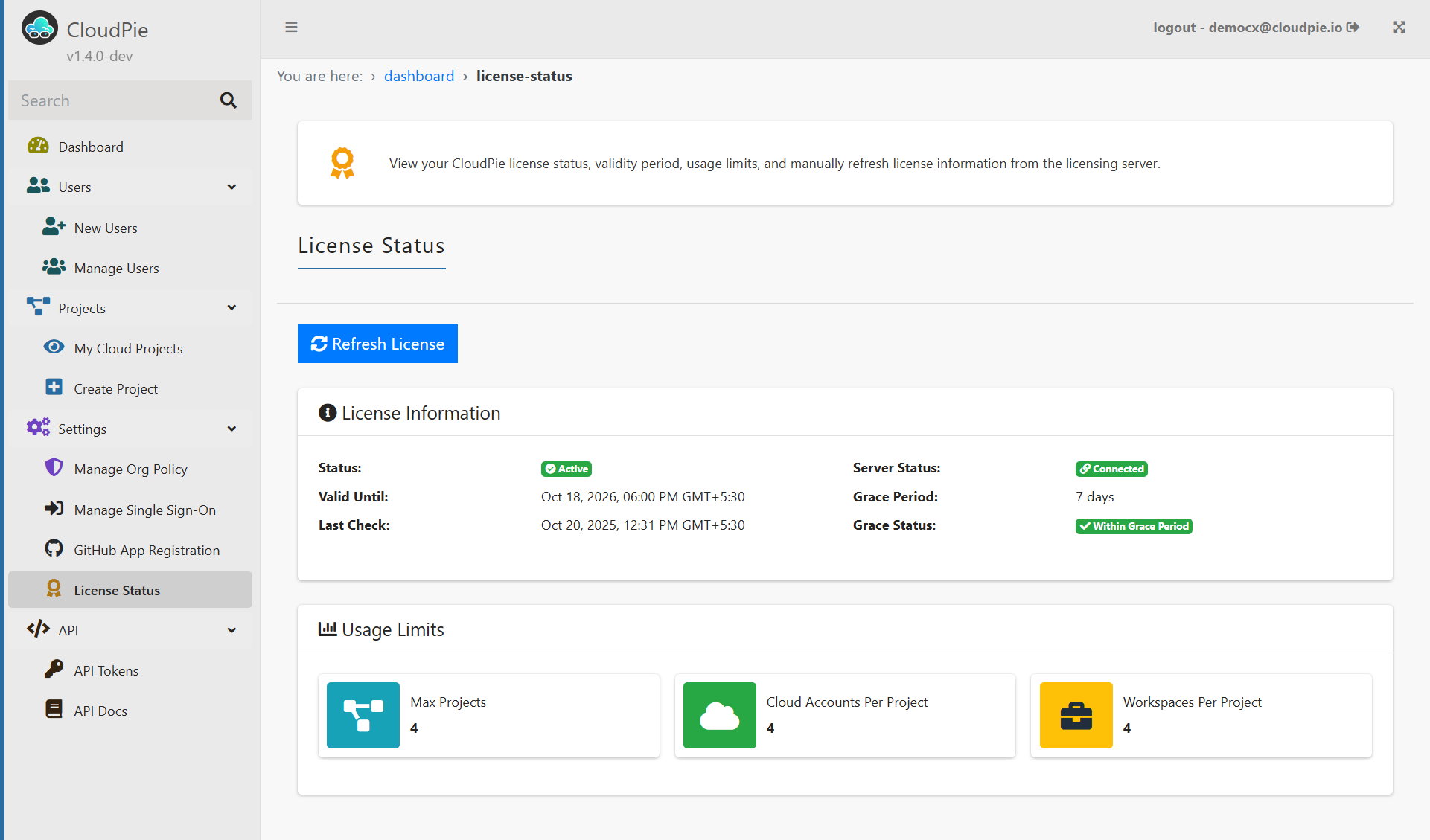 License Status Page