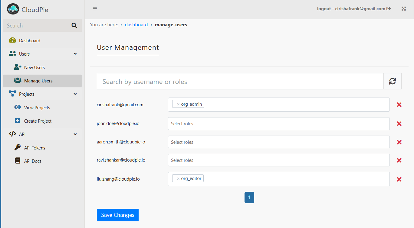 Screenshot of Manage Users Page