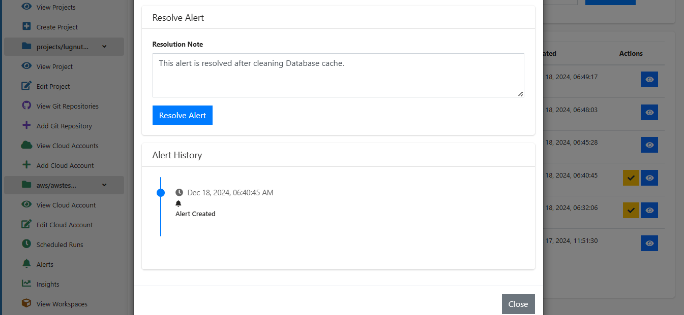 Screenshot of Resolve Alert