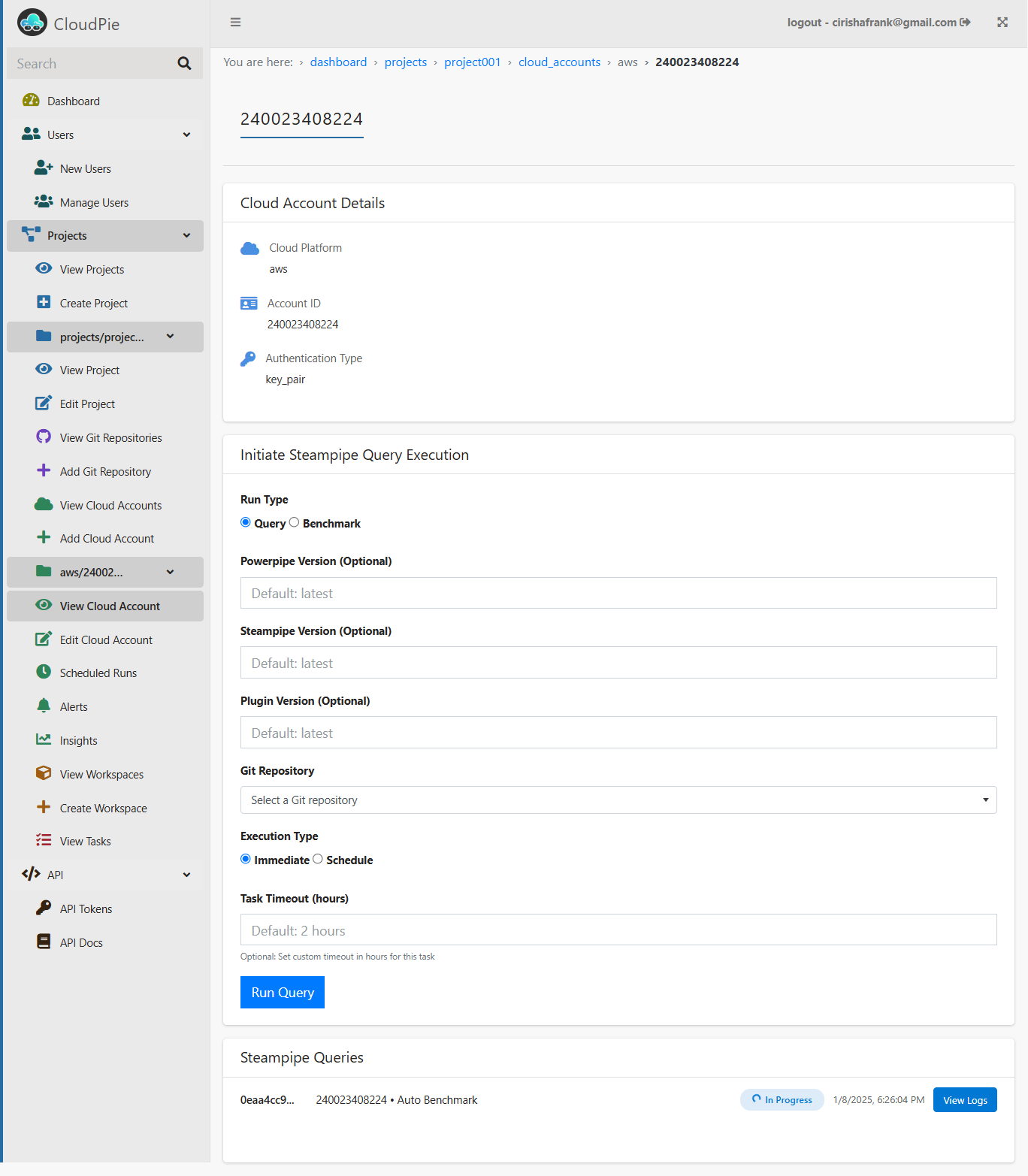 Screenshot of Query Execution Form